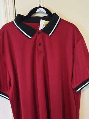 Men's Red Polo Shirt with Black Contrast Collar